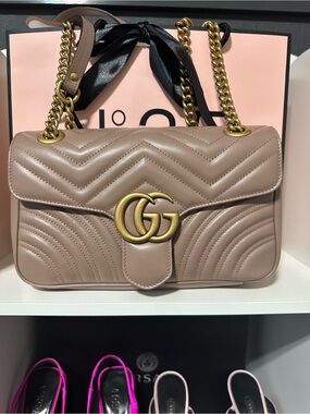Gucci Quilted GG Marmont Shoulder Bag in Blush Taupe